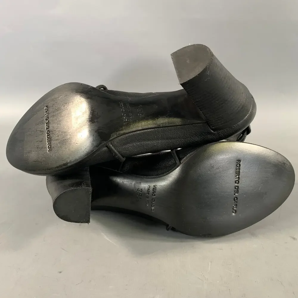 ROBERTO DEL CARLO Size 6.5 Black Leather Ankle Strap Pumps